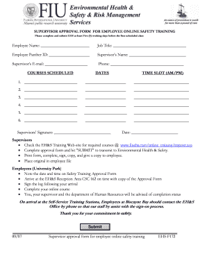 Supervisor Approval Form for Employee Online Safety Training