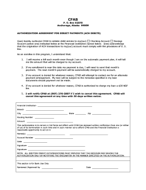 Authorization Agreement for Direct Payments (ACH Debits)