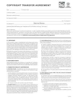 Copyright Transfer Agreement for Mammal Review