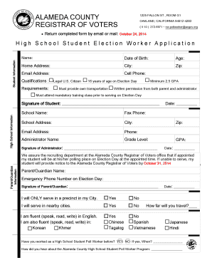 High School Student Election Worker Application