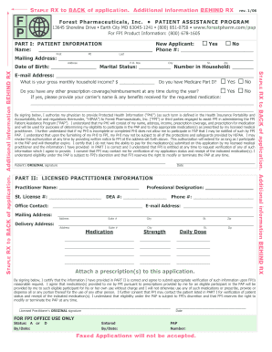 Forest Pharmaceuticals Patient Assistance Program Application