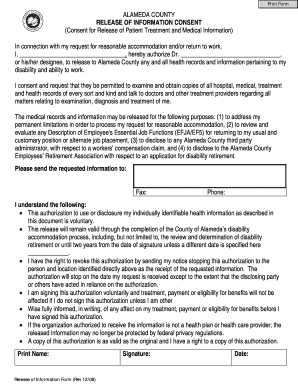 Alameda County Release of Information Consent