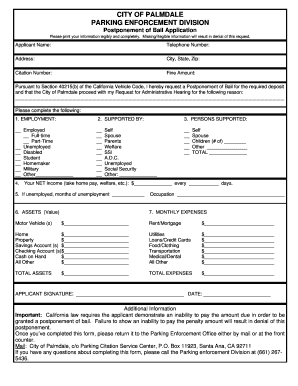 California Parking Citation Bail Postponement Request