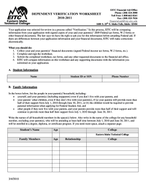 EITC Financial Aid Verification Worksheet