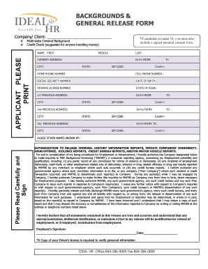 Background and General Release Form