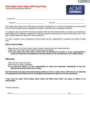 Entry Codes and Office Keys Policy