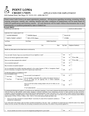 Point Loma Credit Union Employment Application