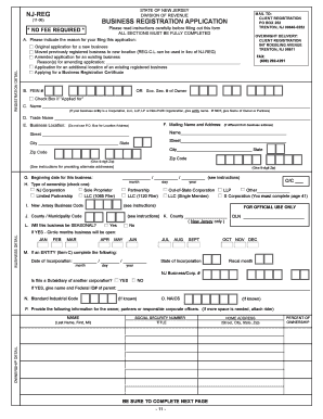 New Jersey Business Registration Form NJ-REG