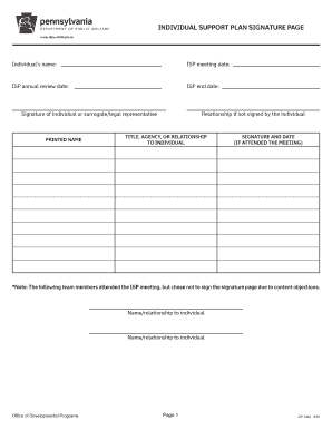 Individual Support Plan Signature Page