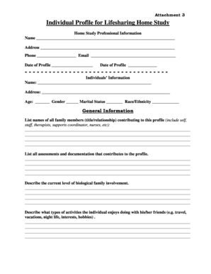 Individual Profile for Lifesharing Home Study