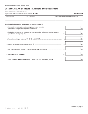 Michigan Schedule 1 Additions and Subtractions