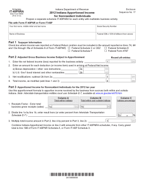 Indiana Apportioned Income Schedule for Nonresident Individuals
