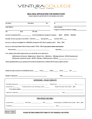 2014-2015 Application for Work Study