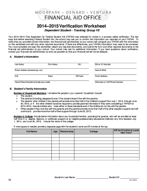 2014-2015 Verification Worksheet