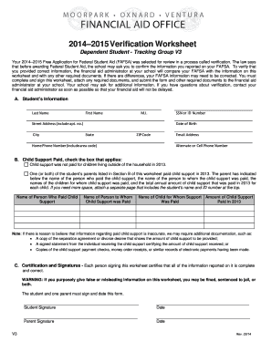2014–2015 Verification Worksheet