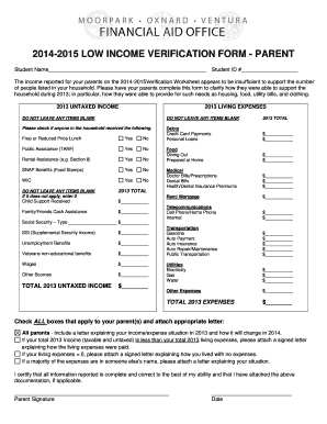 2014-2015 Low Income Verification Form