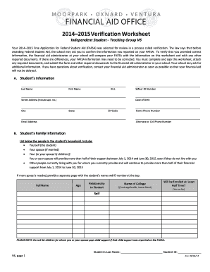 2014–2015 Verification Worksheet