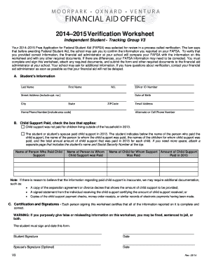 2014–2015 Verification Worksheet