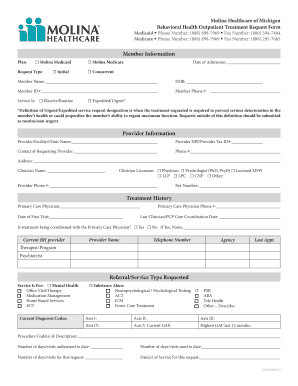 Behavioral Health Outpatient Treatment Request Form