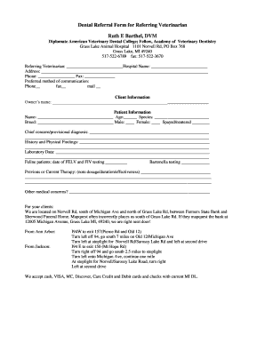 Dental Referral Form for Veterinarians