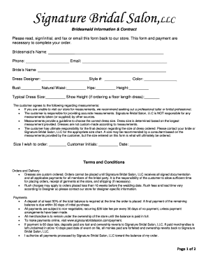 Signature Bridal Salon Bridesmaid Contract
