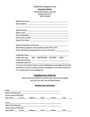 Bridal Party Request Form