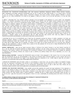 Backroads Trip Release of Liability and Arbitration Agreement