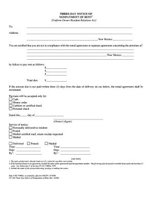 Three-Day Notice of Nonpayment of Rent