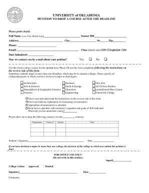 University of Oklahoma Petition to Drop a Course After the Deadline