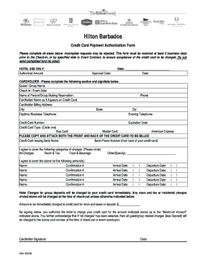 Hilton Barbados Credit Card Payment Authorization