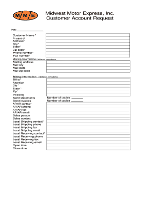 Customer Account Request Form