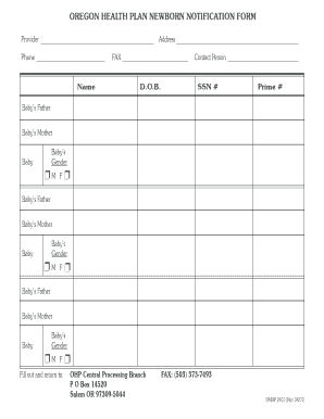Oregon Health Plan Newborn Notification Form