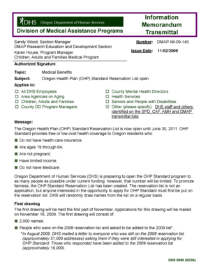 Oregon Health Plan Standard Reservation List Request Form