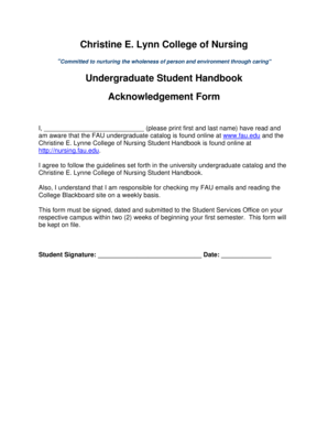 Undergraduate Student Handbook Acknowledgement Form