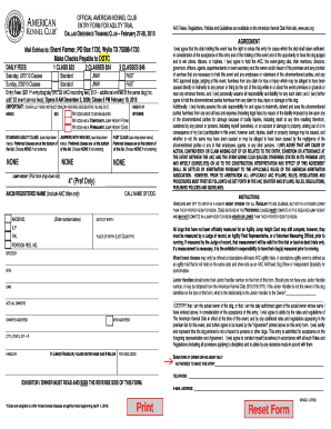 American Kennel Club Agility Trial Entry Form