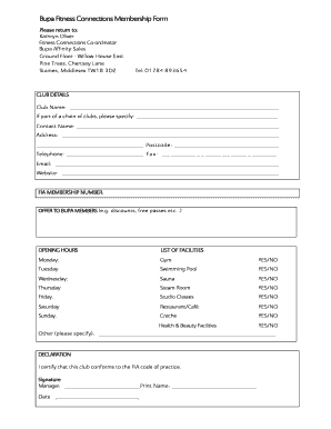 Bupa Fitness Connections Membership Form
