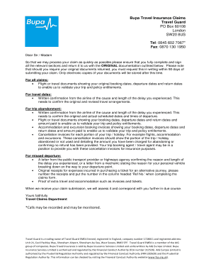 Travel Delay and Distruption claim form - Bupa Travel Insurance