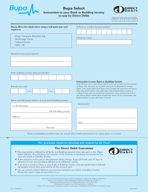 Bupa Direct Debit Instruction Form