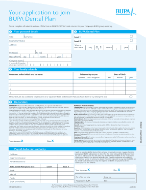 BUPA Dental Plan Application Form