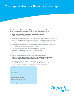Bupa Healthcare Membership Application Form