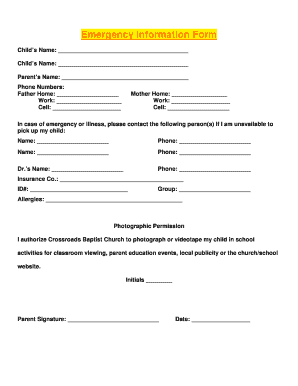 Emergency Information Form