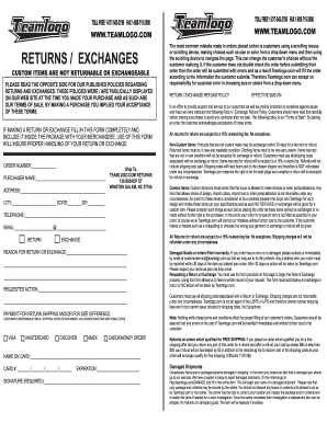 Teamlogo Return Exchange Form