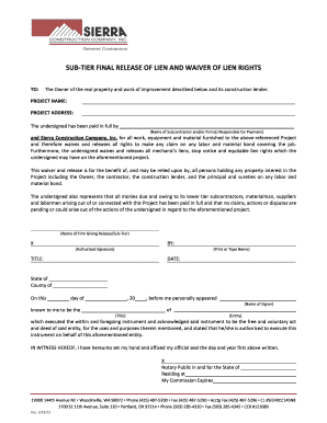 Sub-Tier Final Release of Lien and Waiver of Lien Rights