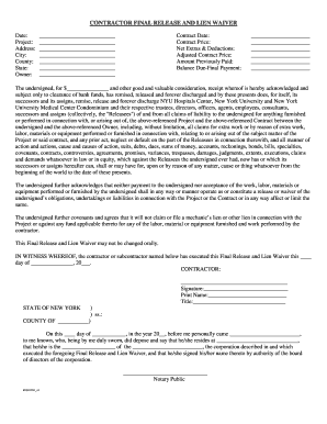 Contractor Final Release and Lien Waiver