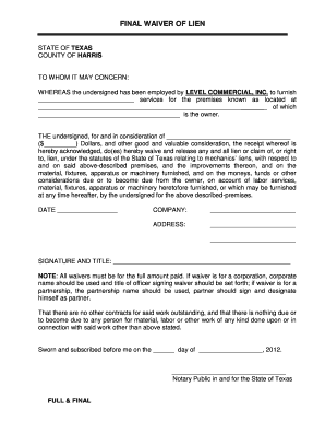 Final Waiver of Lien