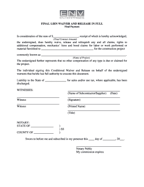 Final Lien Waiver and Release