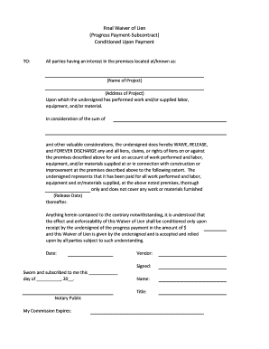Final Waiver of Lien for Progress Payment