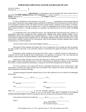 Subcontractor's Final Waiver and Release of Lien