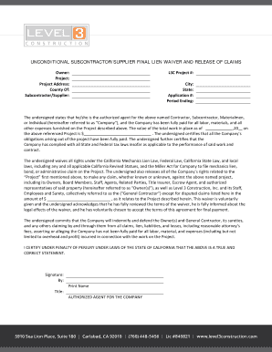 California Subcontractor Final Lien Waiver