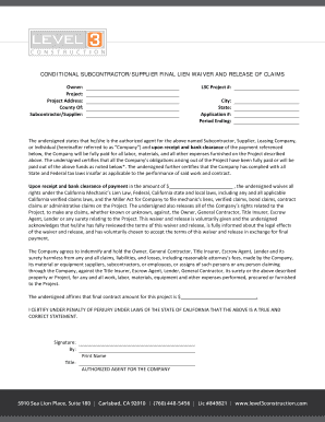 Conditional Subcontractor Final Lien Waiver